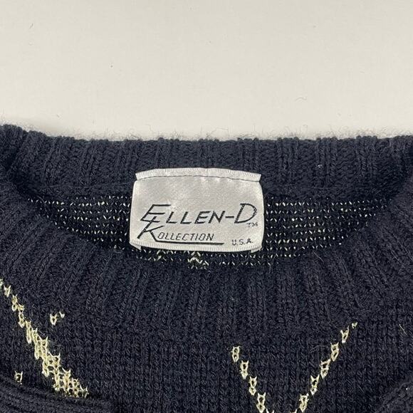 Vintage Fall Leaf Sweater Womens 90s Black & Gold Knit Acrylic Size Large - Picture 7 of 7